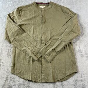Isle Bay Shirt Men Large Green Linen Slim Long Sleeve‎ Roll Tab Beach Resortwear